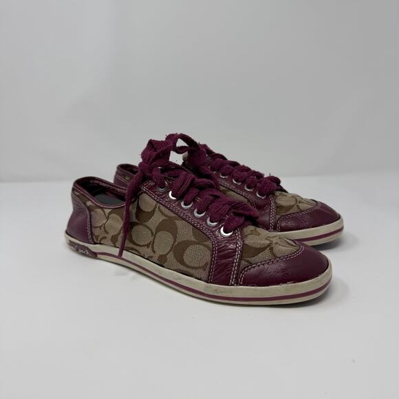 Coach Shoes - Coach Signature Canvas Leather Sneakers Purple Size 8